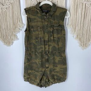 Blanknyc Camouflage Green Short Romper Collared